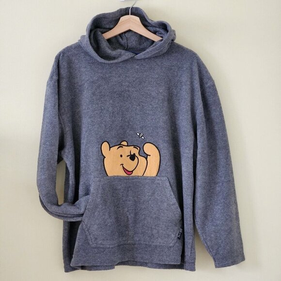 Disney Pooh Hoodie Womens XL Gray Fleece Kanga Pocket Vintage Y2K Preppy Boho - Picture 14 of 15